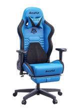 Official AutoFull Gaming Chair Blue and Black PU Leather Footrest Racing Style Computer Chair Headrest E-Sports Swivel Chair AF083UPJA